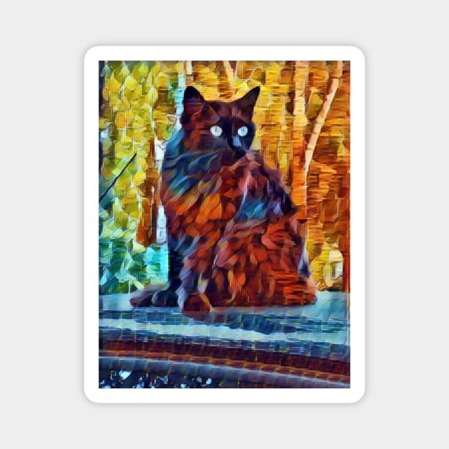 A blue-eyed cat sitting in the rain. Magnet by Evgeniya