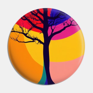 Lonely Tree Under a Rainbow Night Sky - Vibrant Colored Whimsical - Abstract Minimalist Bright Colorful Nature Poster Art of a Leafless Branches Pin