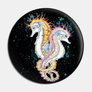 Seahorses Orange and Magenta Duo Ink Art Pin