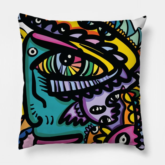 Aztec Mask of Life and Dreams Pillow by signorino