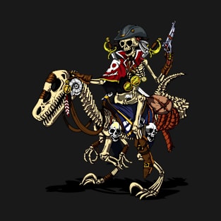 Skeleton Pirate Captain Riding Dinosaur T-Shirt