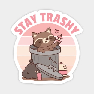 Cute Raccoon In Garbage Can, Stay Trashy Funny Magnet