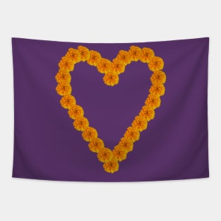 Orange Marigold Flowers Heart Tapestry