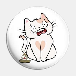 Funny White Cat steps on a dirty diaper Pin