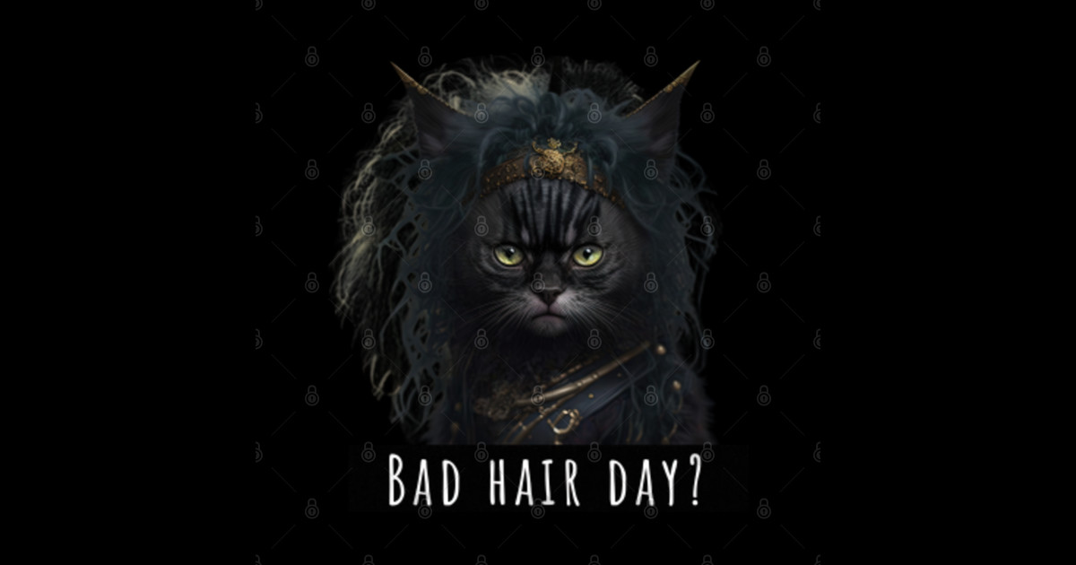 Funny cat bad hair day joke with a goth cat Goth Sticker TeePublic