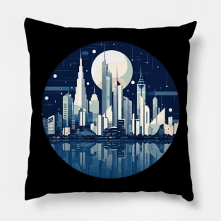 Modern City Skyline Landscape At Night Discovery Pillow