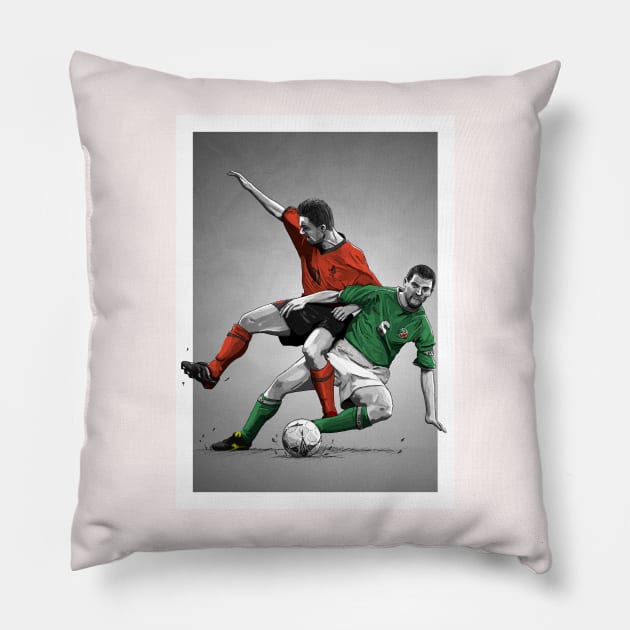 Roy Keane v Marc Overmars  - Ireland v Netherlands Lansdowne Road Artwork Pillow by barrymasterson