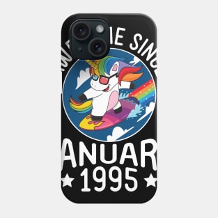 Unicorn Surfing Awesome Since January 1995 Happy Birthday 26 Years Old To Me Dad Mom Son Daughter Phone Case