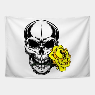 SKULL WITH YELLOW ROSE 03 Tapestry