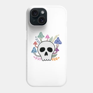 Skull with Mushrooms and Flowers Phone Case