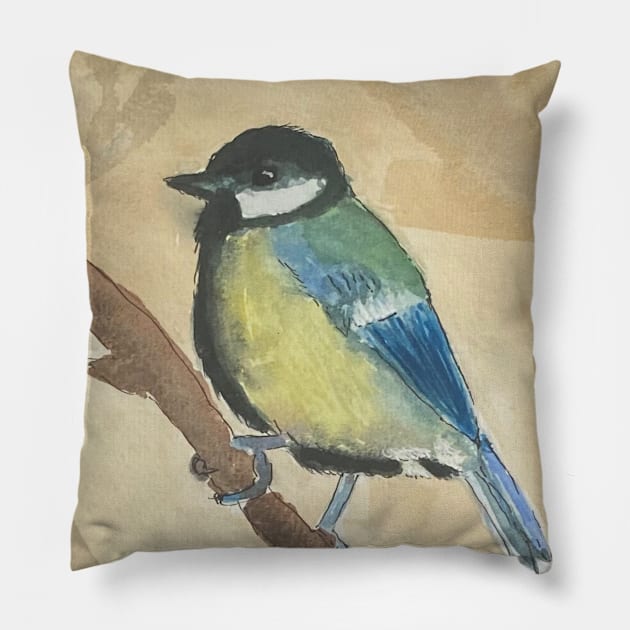 great tit bird Pillow by Awesumstore