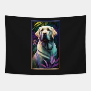 Labrador Retriever Dog Vibrant Tropical Flower Tall Digital Oil Painting Portrait 3 Tapestry