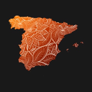 Colorful mandala art map of Spain with text in brown and orange T-Shirt