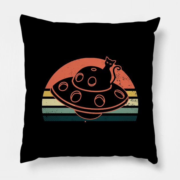 UFO Cat Shirt | Vintage Retro Sunset Gift Pillow by Gawkclothing