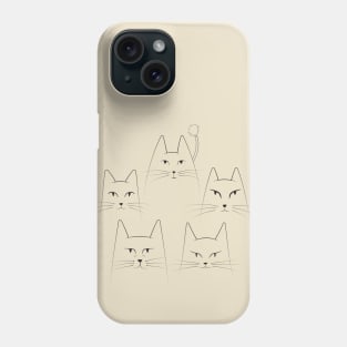 Five line art cats portrait Phone Case