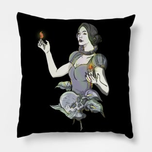 Victorian Witch Casting Magic Spell Pillow