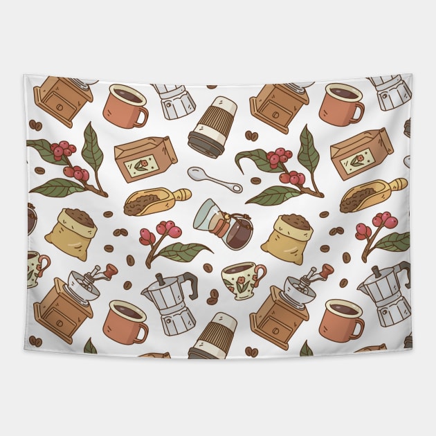 Coffee Time Pattern Tapestry by Noristudio