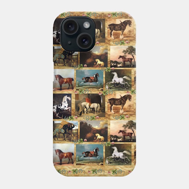 HORSES FINE ART PAINTINGS PARCHMENT PATTERN WITH HORSESHOES Phone Case by BulganLumini