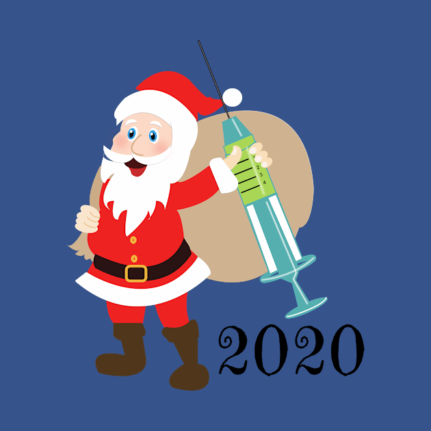 Santa 2020 delivering vaccine by designInk