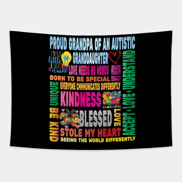 Autism Proud Dad Grandfather Granddaughter Love Autistic Kids Autism Awareness Family Tapestry by Envision Styles