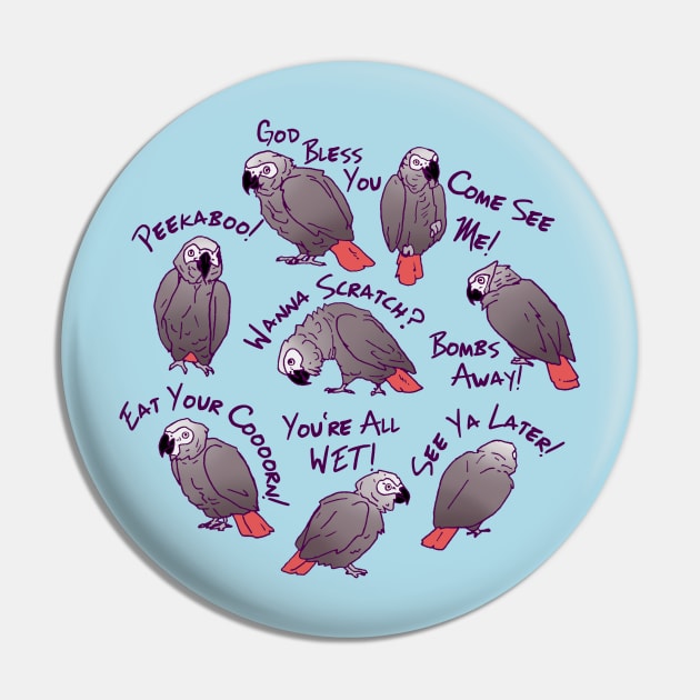 African Grey Parrots Funny Talking Sayings T-shirt Pin by Einstein Parrot