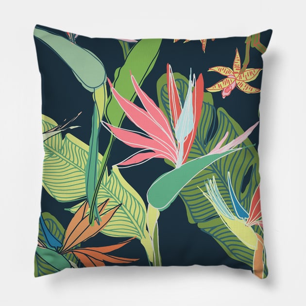Tropical Bird of Paradise Pillow by Limezinnias Design