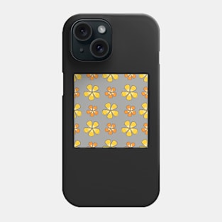 Doodle orange and yellow Hibiscus flowers on gray background Phone Case