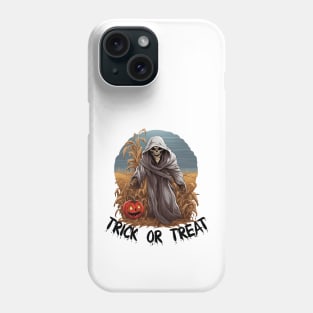 Grim Reaper In A Cornfield - Trick Or Treat (Black Lettering) Phone Case