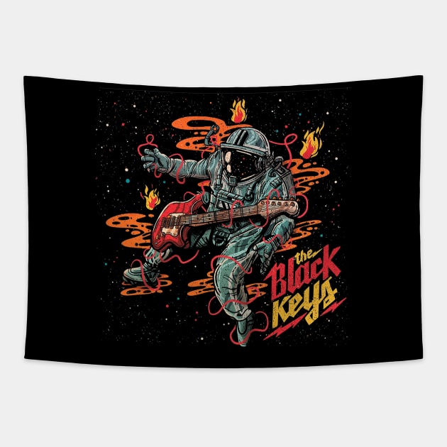 Vintage astronaut play guitar art Tapestry by WAROENG RAKYAT