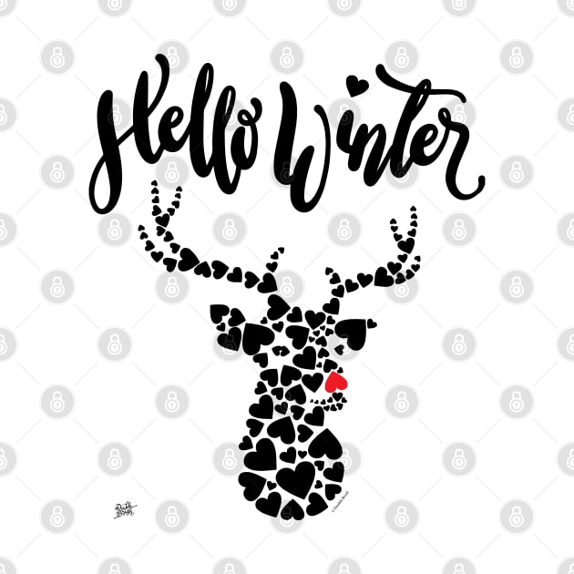 Deer Winter Graphic Hearts Hello Winter by DoubleBrush