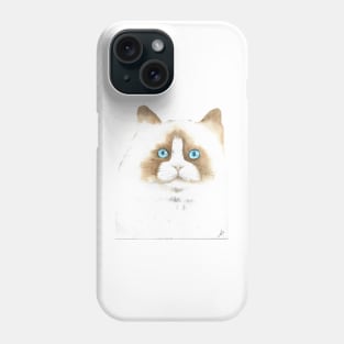 white and brown cat watercolor portrait Phone Case
