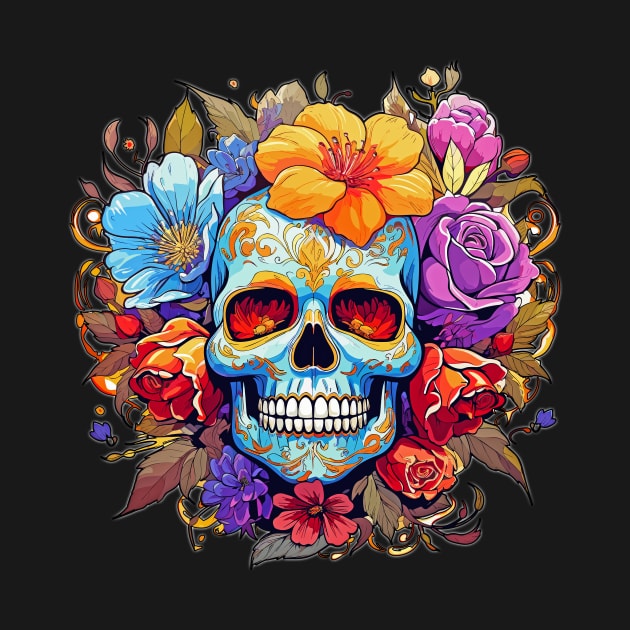 Light Blue Dia de Los Muertos Day of the Dead Sugar Skull by Tees 4 Thee