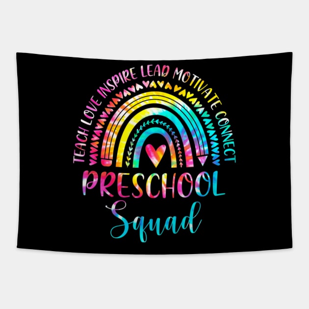 Preschool Teacher Squad Tie Dye Rainbow Back To School Tapestry by fatmehedo8