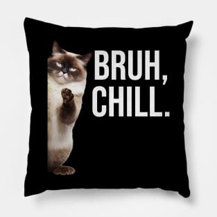 Funny Cat Meme Bruh Chill Pillow