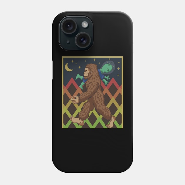 Bigfoot and Alien Phone Case by Mako Design 