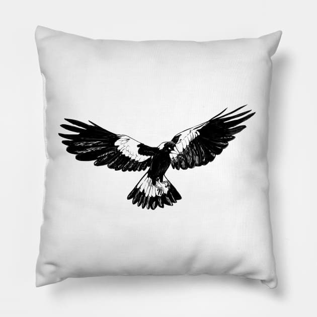 Magpie in Flight Pillow by srw110