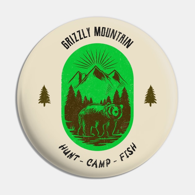 Grizzly Mountain Hunt Camp Fish - Green Pin by Tip Top Tee's