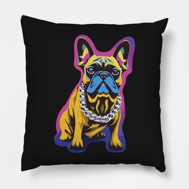 Gold French Bulldog with Silver Chain Pillow by joejdiaz