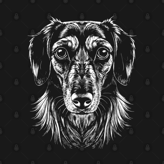 Dachshund Dog Head Black and White by Ravenglow