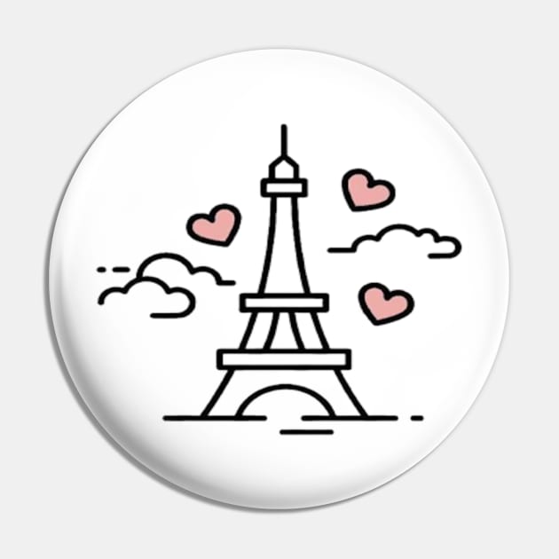 I love Paris, Eiffel Tower - Digital Drawing - Color Pin by euror-design