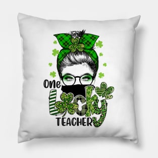 Shamrock One Lucky Teacher Messy Bun Funny St Patrick Day Pillow