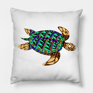 mexican caribbean carey turtle tortoise in ecopop floral colors Pillow