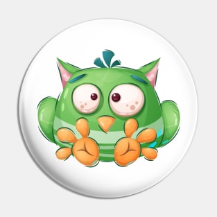 Funny green bird cartoon concept art Pin