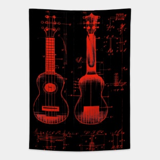 Neon Red Ukulele Da Vinci Blueprint Tapestry