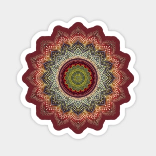 Folk Art Lotus Mandala Blue Red Magnet