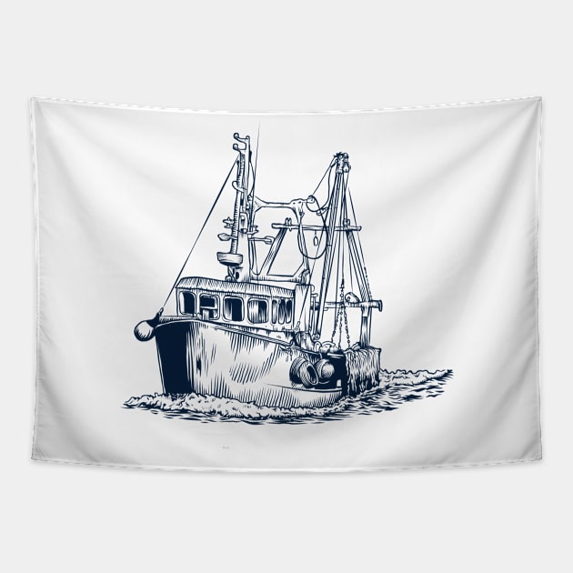 Fishing Boat / Vintage Fishing Boat / Fishing Boat Design Tapestry by Redboy