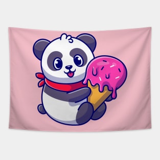 Cute Panda Holding Ice Cream Cone Cartoon Tapestry