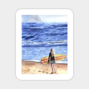 Female Surfer standing at the beach Magnet