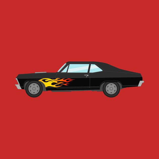 Chevy Nova SS With Flames Illustration by Burro Wheel