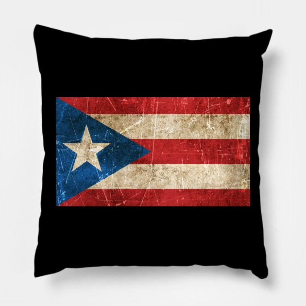 Vintage Aged and Scratched Puerto Rican Flag Pillow by jeffbartels